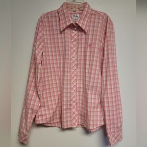 Lilly Pulitzer Pink Plaid Palm Tree Button Down Shirt Size 12